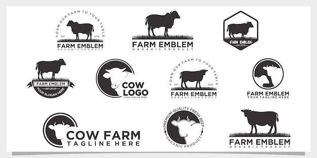 Set cow breeder logo beef Premium Vector