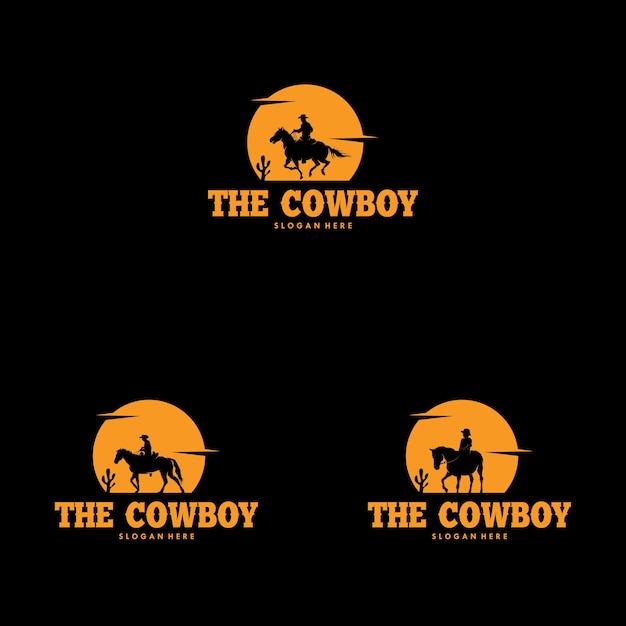 Set Cowboy rijpaard silhouet bij nacht Logo