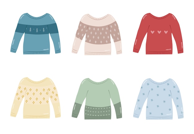 Vector a set of cozy sweaters with ornaments