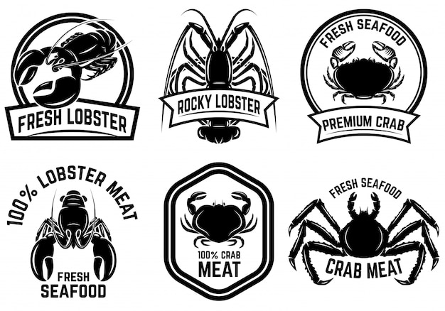 Vector set of crab meat, lobster meat label.  element for logo, emblem, sign, poster, banner.  illustration