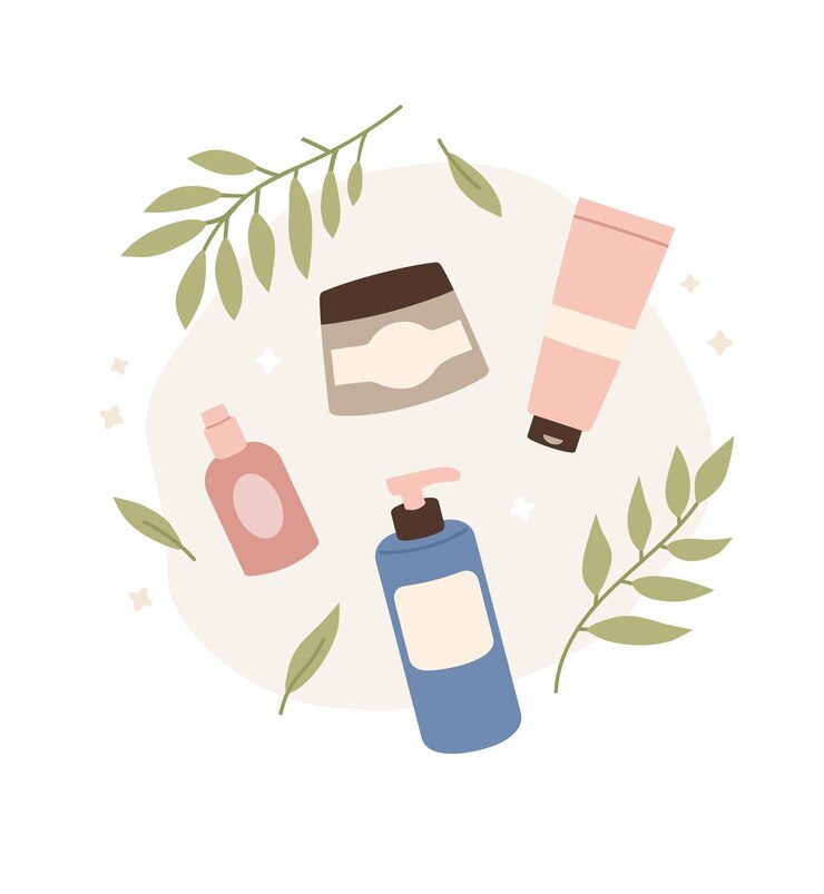 Vector 스킨 케어 아이콘 로고 뷰티 클렌징 제품 벡터 일러스트 레이 션에 대 한 크림 스프레이와 튜브 세트