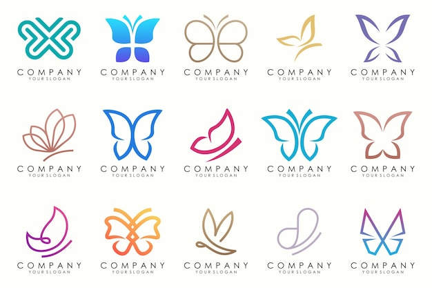 Set of creative abstract butterfly logo design