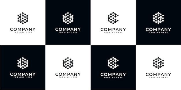 Set of creative abstract monogram logo design tech. logotypes for business of luxury, elegant, simple. letter B, letter C, letter D and letter G.