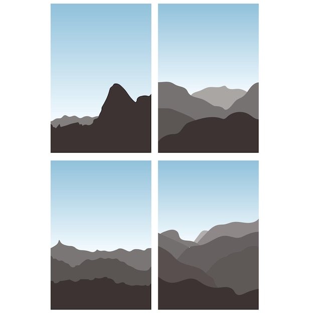 Set of creative abstract mountain landscape backgrounds. Mid century modern vector illustrations wit