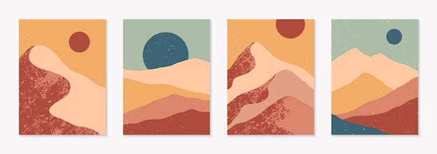 Set of creative abstract mountain landscape backgrounds