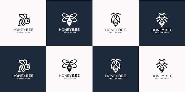 Set of creative bee logo line art style.  for business company,honey,bee ,hive ,herb,illustration  template .