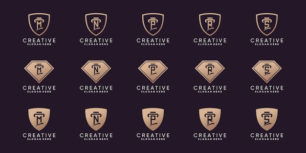 Set di bundle creativo monogramma logo design lettera iniziale da m a s con line art e concetto di spazio negativo vettore premium