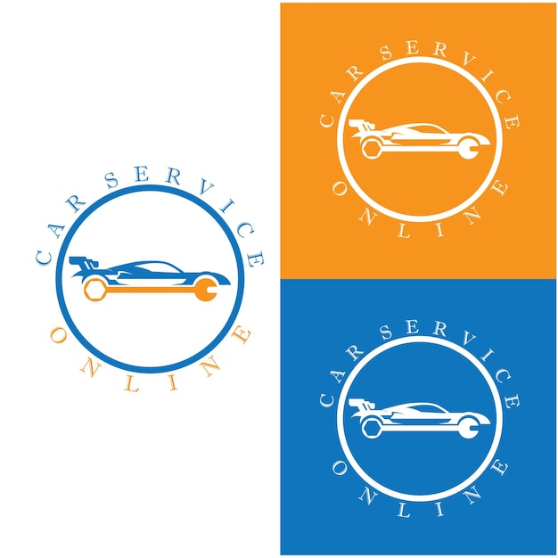 슬로건 템플릿이 있는 창의적인 자동차 서비스 로고 세트
