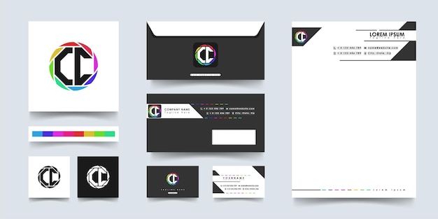 Набор креативного логотипа монограммы CC с шестиугольным цветом
