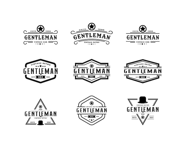 Набор креативных классических винтажных ретро-этикеток для дизайна логотипа одежды джентльмена