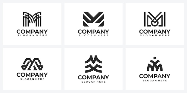 Set of creative company logo design ideas letter m monogram