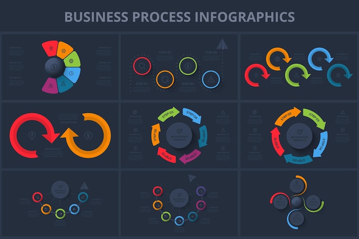 Vector set creative concept for infographic with 4 5 6 7 steps template for web on a black background