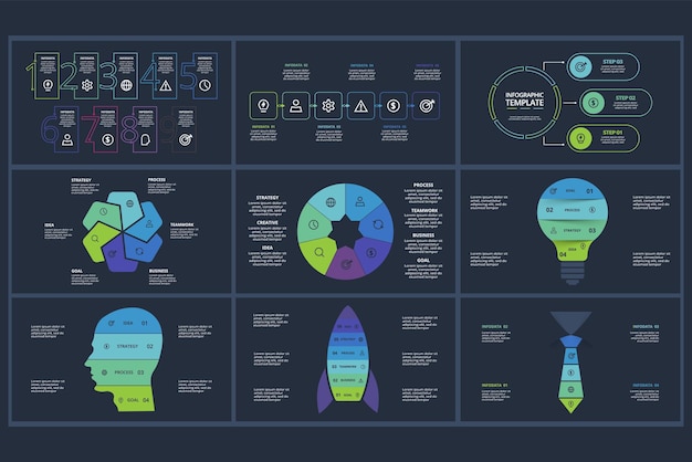 Vector set creative concept for infographic with steps parts or processes template for web on a background