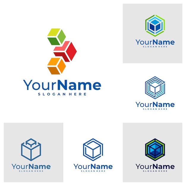 Set of Creative Cube logo vector Hexagon logo design Template