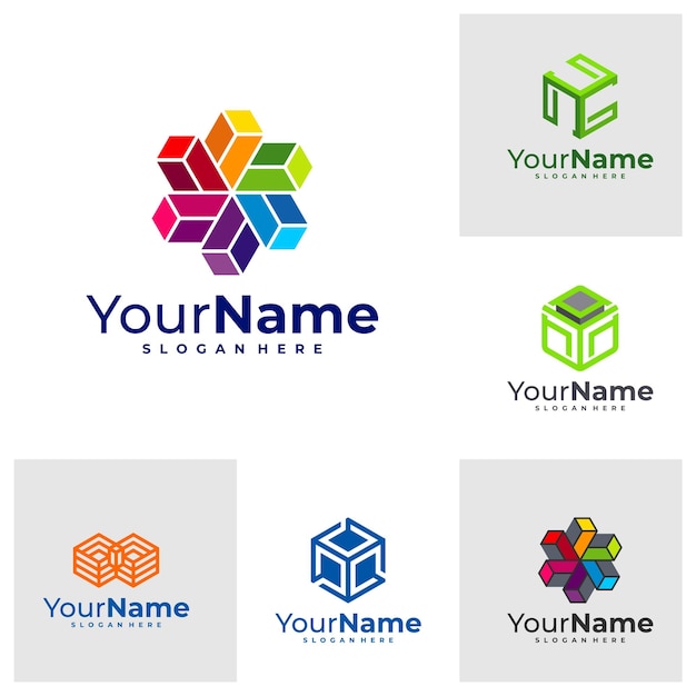 Set of Creative Cube logo vector Hexagon logo design Template