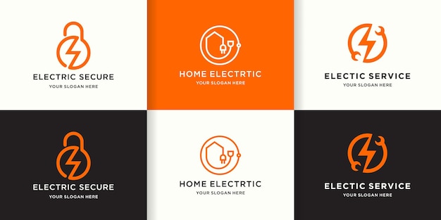 Set of creative electric logo with line concept