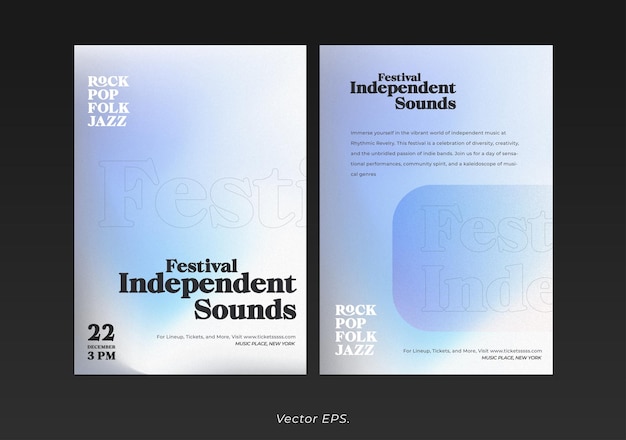 Set Creative Event cover with soft white blue gradient grainy texture background vector