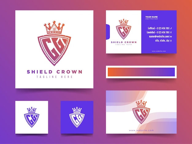 Set of creative gg monogram logo with shield crown color gradient style