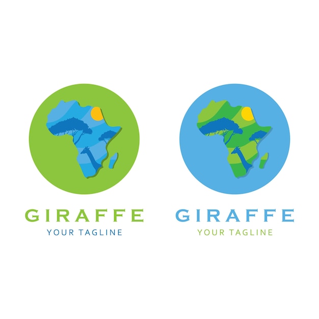 set of creative giraffe logo with map and slogan template