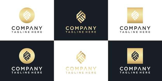 Set di design del logo con lettera monogramma in oro creativo