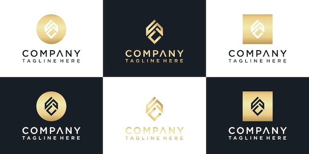 Set di design del logo con lettera monogramma in oro creativo