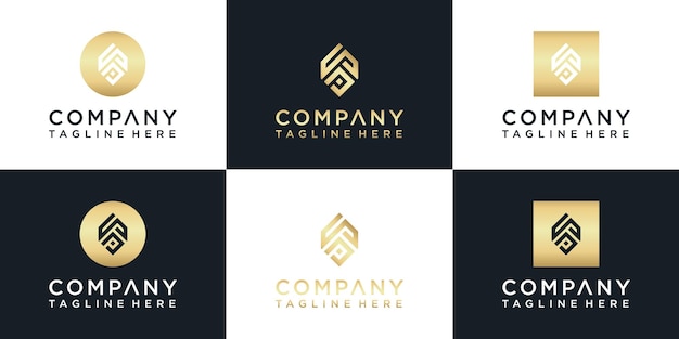 Set di design del logo con lettera monogramma in oro creativo