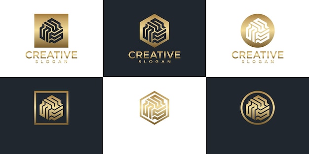 Set of creative gold monogram logo design