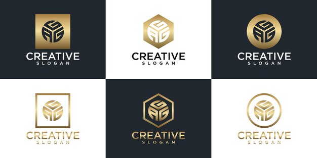 Set of creative gold monogram logo design