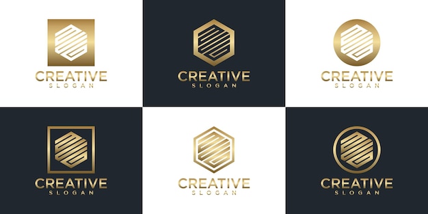 Set of creative gold monogram logo design