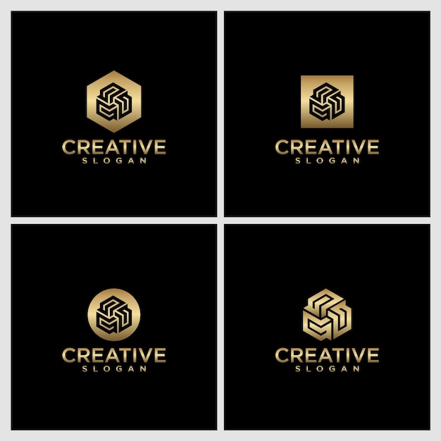 Set of creative gold monogram logo design