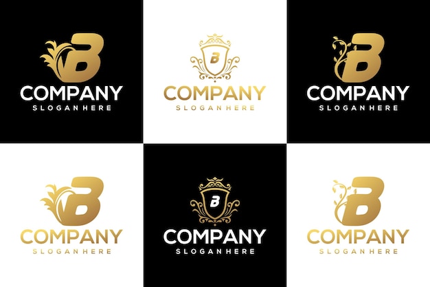 set of creative golden luxury letter B logo design template 