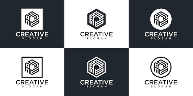 Set of creative hexagon monogram letter a logo design