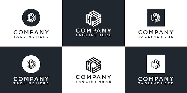 Set of creative hexagon monogram logo design