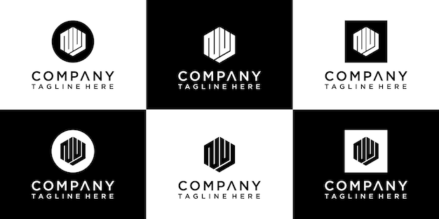 set of creative hexagon monogram logo design