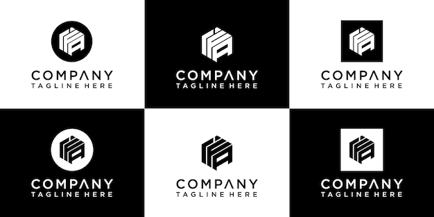 Set di design del logo monogramma esagonale creativo