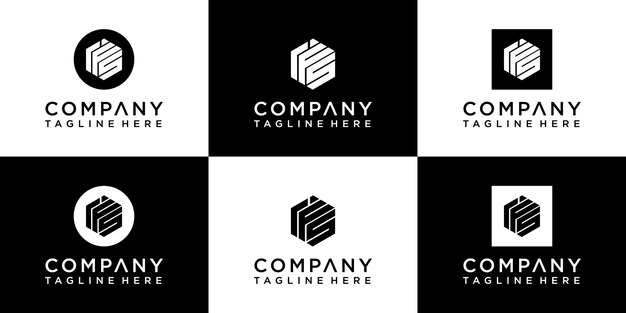 set of creative hexagon monogram logo design