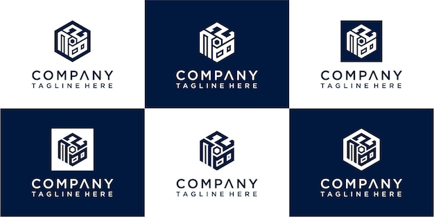 Set of creative hexagon monogram logo design