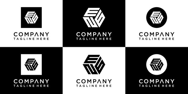 set of creative hexagon monogram logo design