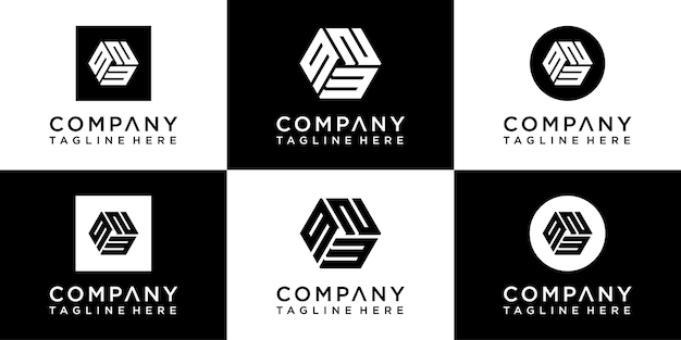 set of creative hexagon monogram logo design