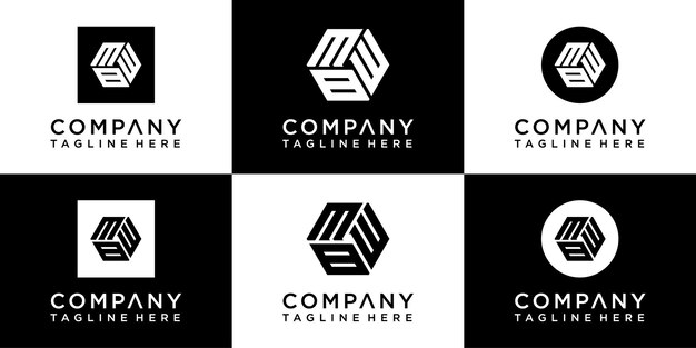 Set of creative hexagon monogram logo design