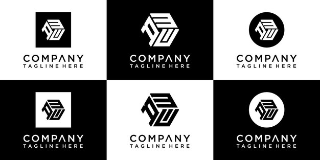 set of creative hexagon monogram logo design