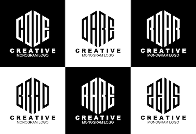 Set of creative hexagonal monogram logo template