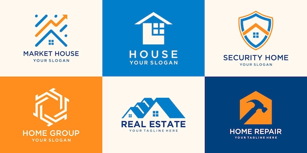 set of creative house logo collection combined hammer, shield element, abstract buildings.