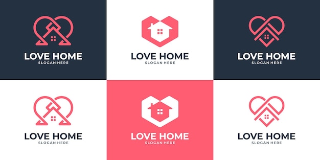 Set of creative house with love shape logo collection