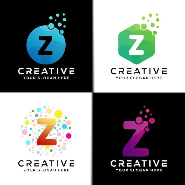 Set of creative initial z letter white bubble logo design template