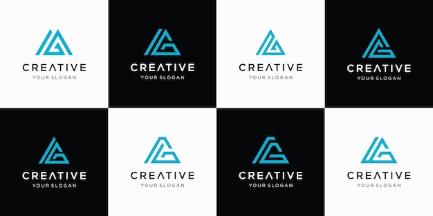 Set of creative letter ag logo with abstract shape logo template