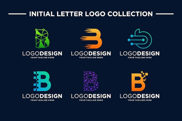 Vettore set di design del logo della tecnologia digitale con la lettera creativa b