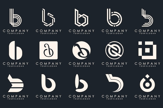 Set di icone creative del modello di progettazione del logo della lettera b per affari di lusso elegante semplice