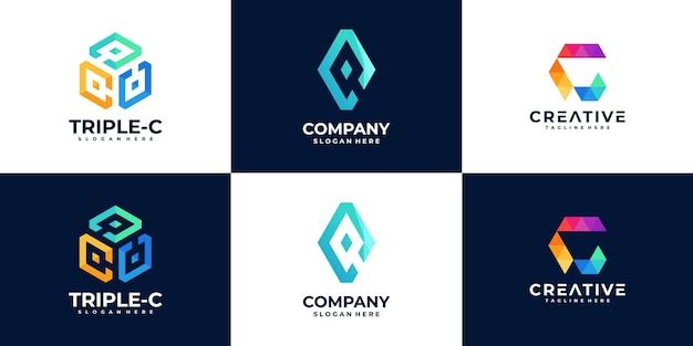 Set of creative letter c logo design template