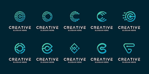 Set of creative letter c modern liner digital technology logo